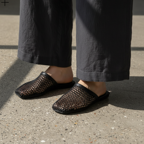 Black Mesh Flats - Covered Legs Concrete