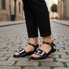 Black Monogram Sandals - Model Foot Shot