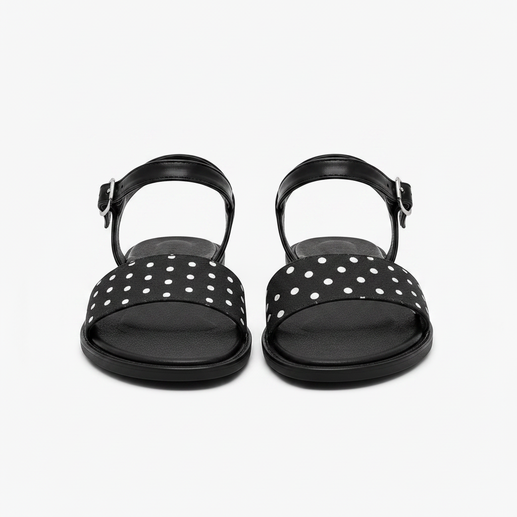 Black Polka Dot Sandals - Front